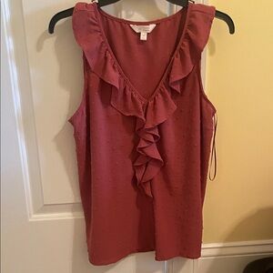 Lauren Conrad Ruffled Sleeveless Top in Dusty Rose